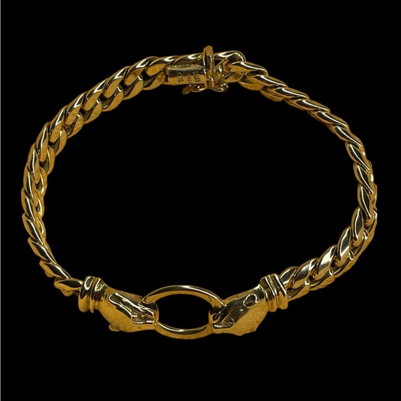 14k Gold Italian Panther Head Rope Bracelet, CIA Marked 16.08 grams - Picture 2 of 3